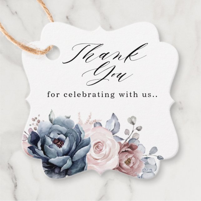 Dusty Blue Mauve Rose Pink Slate Floral Wedding Geschenkanhänger (Vorderseite)