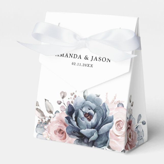 Dusty Blue Mauve Rose Pink Slate Floral Wedding Geschenkschachtel (Vorderseite)