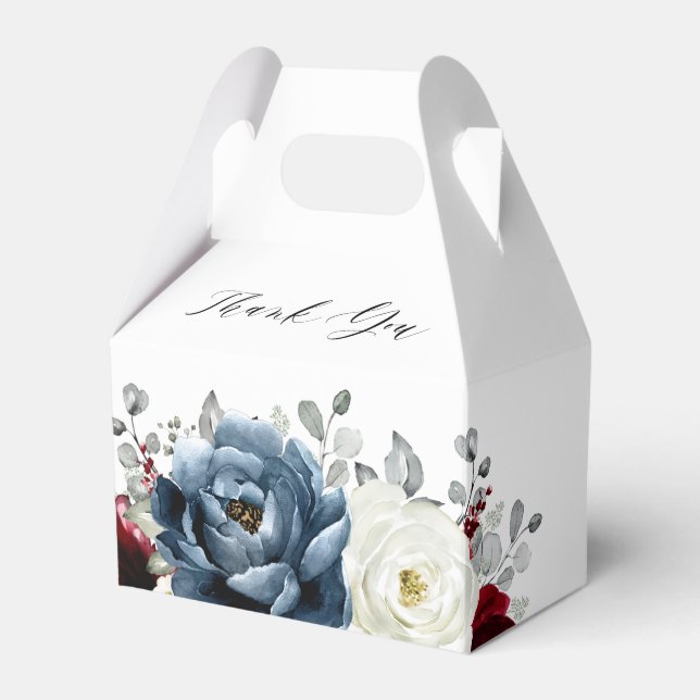 Dusty Blue Mauve Rose Pink Slate Floral Wedding Geschenkschachtel (Vorderseite)