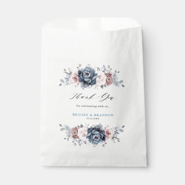 Dusty Blue Mauve Rose Pink Slate Floral Wedding Geschenktütchen (Vorderseite)