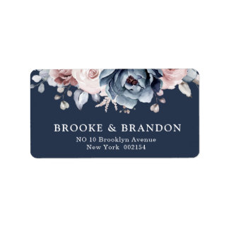 Dusty Blue Mauve Rose Pink Slate Floral Wedding L Adressaufkleber