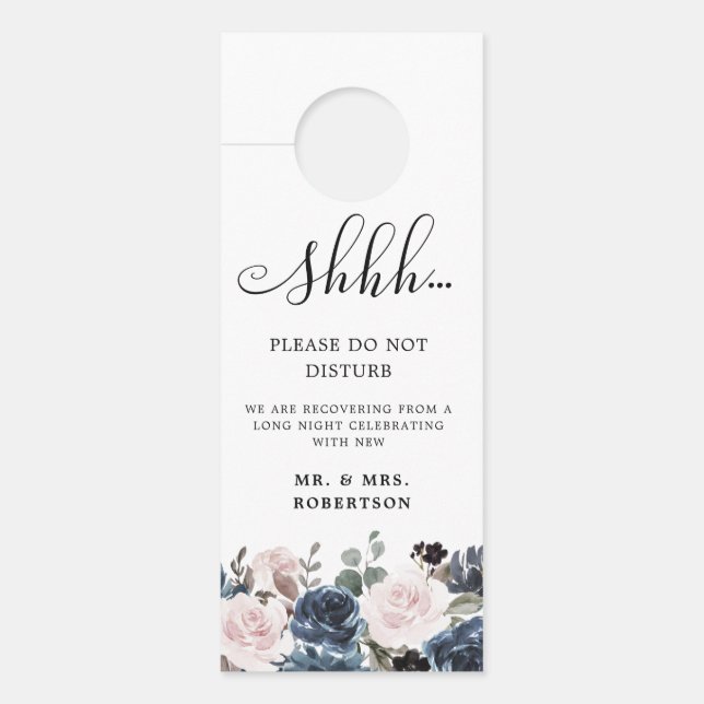 Dusty Blue Mauve Rose Pink Slate Floral Wedding Türanhänger (Vorderseite)