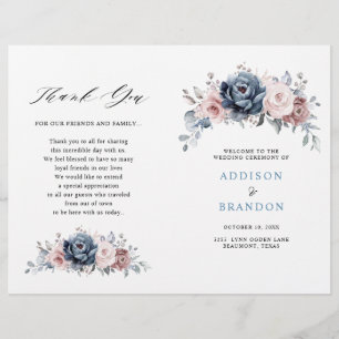 Dusty Blue Mauve Rose Pink Slate Mariage Programme