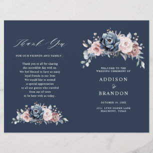 Dusty Blue Mauve Rose Pink Slate Wedding Programm