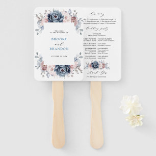 Dusty Blue Mauve Rose Pink Slate Wedding Programm Fächer