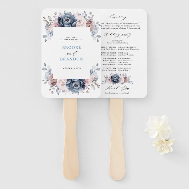 Dusty Blue Mauve Rose Pink Slate Wedding Programm Fächer (Vorne und Hinten)