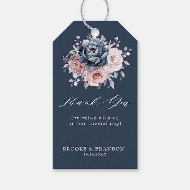 Dusty Blue Mauve Rose Pink Slate Wedding Vielen Da Geschenkanhänger (Vorderseite)