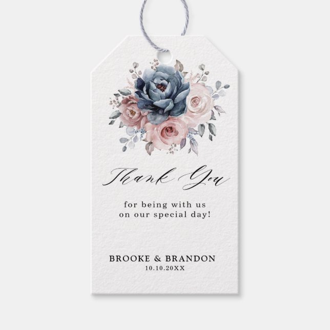 Dusty Blue Mauve Rose Pink Slate Wedding Vielen Da Geschenkanhänger (Vorderseite)
