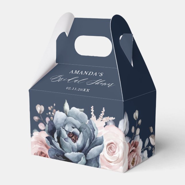 Dusty Blue Mauve Rose Slate Floral Brautparty Geschenkschachtel (Rückseite)