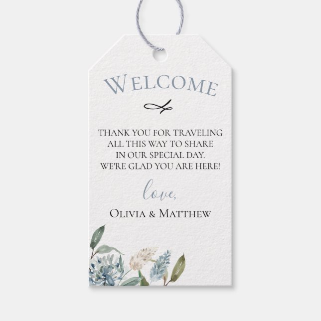 Dusty Blue Meadow Blume Hochzeitssacktasche Geschenkanhänger (Vorderseite)
