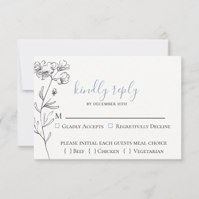 Dusty Blue Meadow Wedding RSVP Card (Vorderseite)