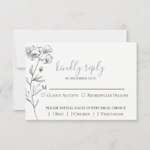 Dusty Blue Meadow Wedding RSVP Card Karte