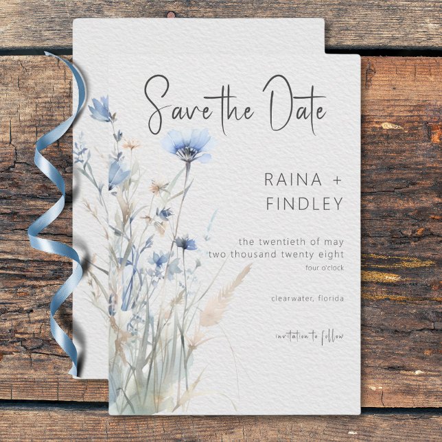 Dusty Blue Meadow Wildblumen Moderne Hochzeiten Save The Date (Dusty Blue Meadow Wildflowers Modern Wedding Save The Date)