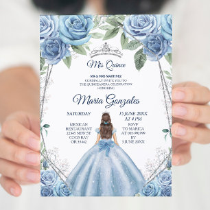 Dusty Blue Mexican Girl Princess Quinceanera Einladung