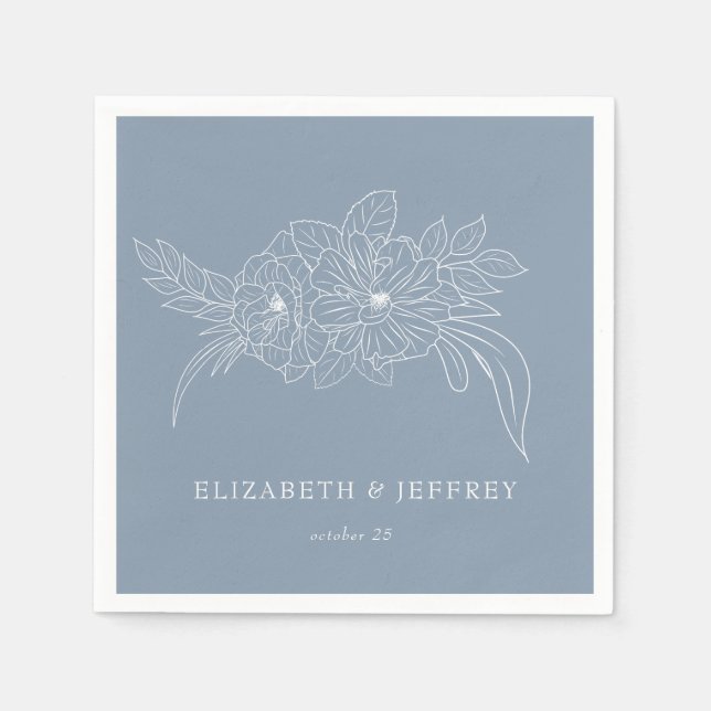 Dusty Blue Minimal Elegante Hochzeitsfeier Serviette (Vorderseite)