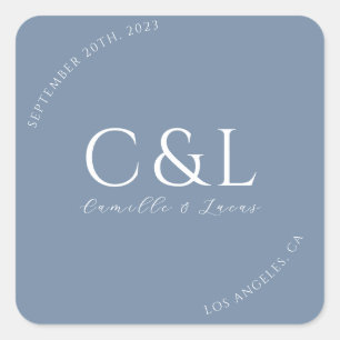 Dusty Blue Minimal Hochzeitsklassiker Rundaufklebe Quadratischer Aufkleber