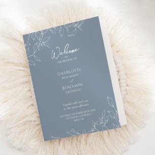 Dusty Blue Minimal Leaf Hochzeitsprogramm Programm