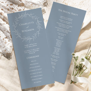 Dusty Blue Minimal Leaf Mariage Plat Programme