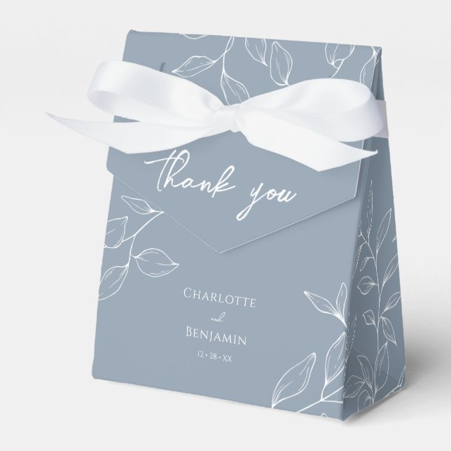 Dusty Blue Minimal Leaf Wedding Vielen Dank Geschenkschachtel (Vorderseite)