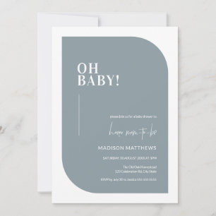 Dusty Blue Minimal Oh Baby Dusche Einladung