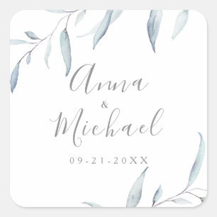 Dusty Blue Minimalgrün Gastgeschenk Hochzeit Quadratischer Aufkleber