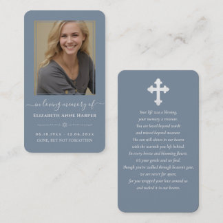 Dusty Blue Minimalist Memorial Photo Card Visitenkarte