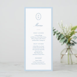 Dusty Blue Minimalist Wedding Monogram Flat Menu Menükarte