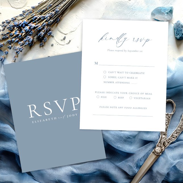 Dusty Blue Minimalist Wedding RSVP Card Karte (Von Creator hochgeladen)