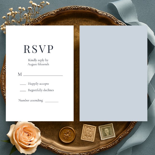 Dusty Blue Minimalist Wedding RSVP  Karte (Von Creator hochgeladen)