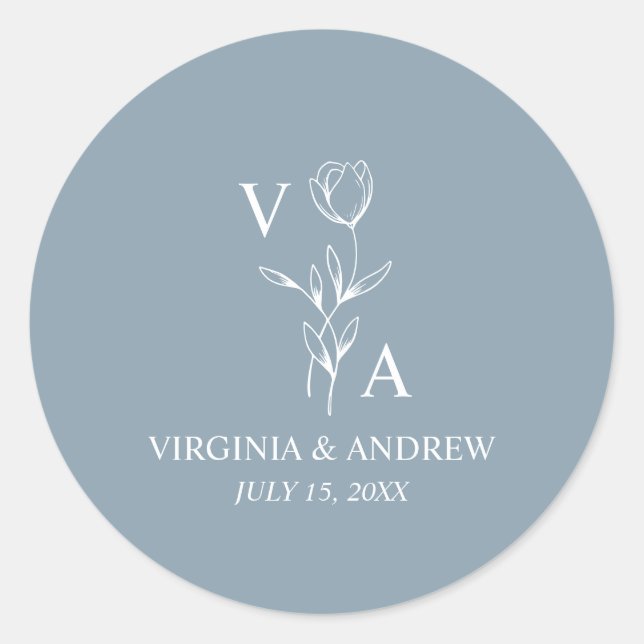 Dusty Blue Minimalist Wedding  Runder Aufkleber (Vorderseite)
