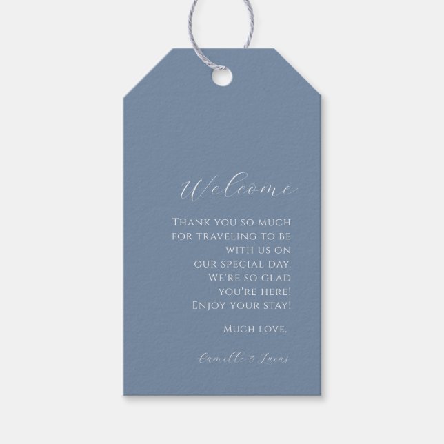 Dusty blue minimalist Wedding Willkommensschilder Geschenkanhänger (Vorderseite)