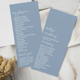 Dusty Blue Minimalistic Script Wedding Program Werbekarte