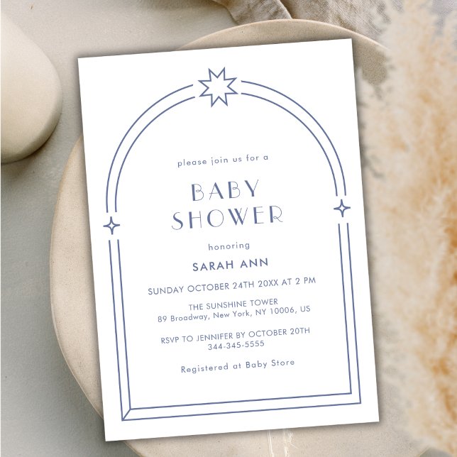 Dusty Blue Minimalistisch Boho Arch Baby Dusche Einladung (Dusty Blue Minimalist Boho Arch Baby Shower Invitation)
