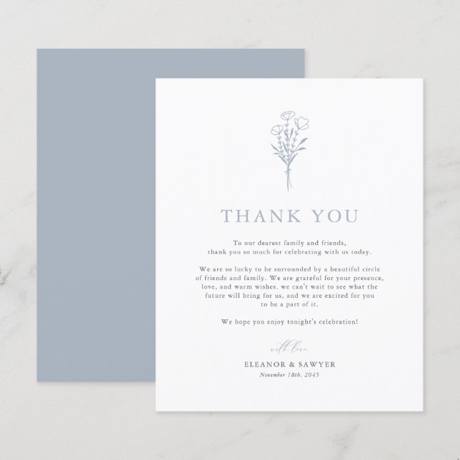 Dusty Blue Minimalistisch Botanicals Wedding Viele (Vorne/Hinten)