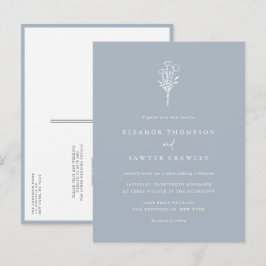 Dusty Blue Minimalistisch Bouquet QR Code Wedding Einladungspostkarte