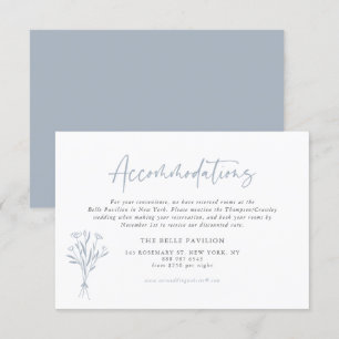 Dusty Blue Minimalistisch Bouquet Unterkünfte Begleitkarte