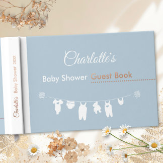 Dusty Blue Minimalistisch Clothesline Baby Boy Dus Gästebuch
