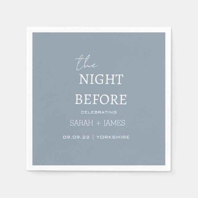 Dusty Blue Minimalistisch die Nacht vor der Hochze Serviette (Vorderseite)