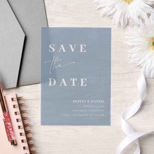 Dusty Blue Minimalistisch Elegant Foto Save the Da (Hochzeit)