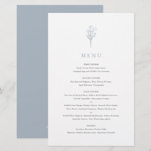 Dusty Blue Minimalistisch Floral Bouquet Menu Card