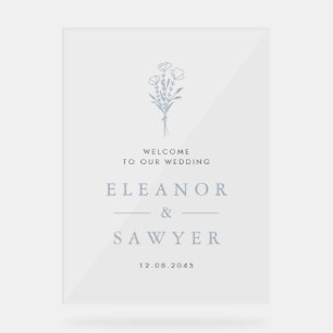 Dusty Blue Minimalistisch Floral Bouquet Wedding Acrylschild