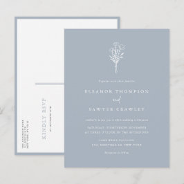 Dusty Blue Minimalistisch Floral Bouquet Wedding Einladungspostkarte