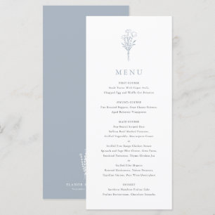 Dusty Blue Minimalistisch Floral Bouquet Wedding Menükarte