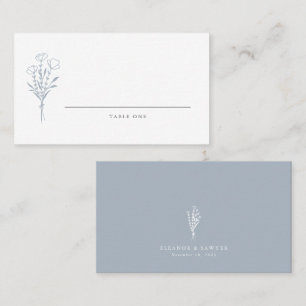 Dusty Blue Minimalistisch Floral Bouquet Wedding Platzkarte