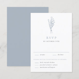 Dusty Blue Minimalistisch Floral Bouquet Wedding RSVP Karte