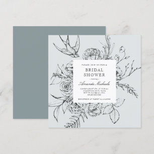 Dusty Blue Minimalistisch Floral Line Brautparty Einladung