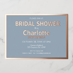 Dusty Blue Minimalistisch Gold Border Brautparty Folieneinladung