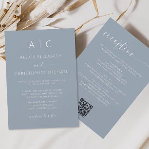 Dusty Blue Minimalistisch in einem Hochzeitcode Einladung