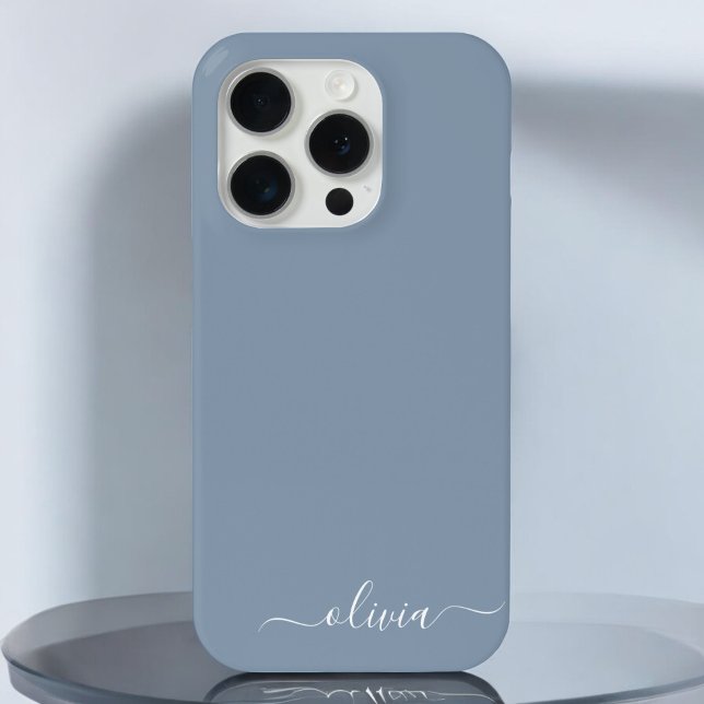 Dusty Blue Minimalistisch Modern Monogram Elegant Case-Mate iPhone Hülle (Von Creator hochgeladen)