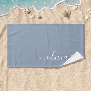 Dusty Blue Minimalistisch Modern Monogram Elegant Handtuch